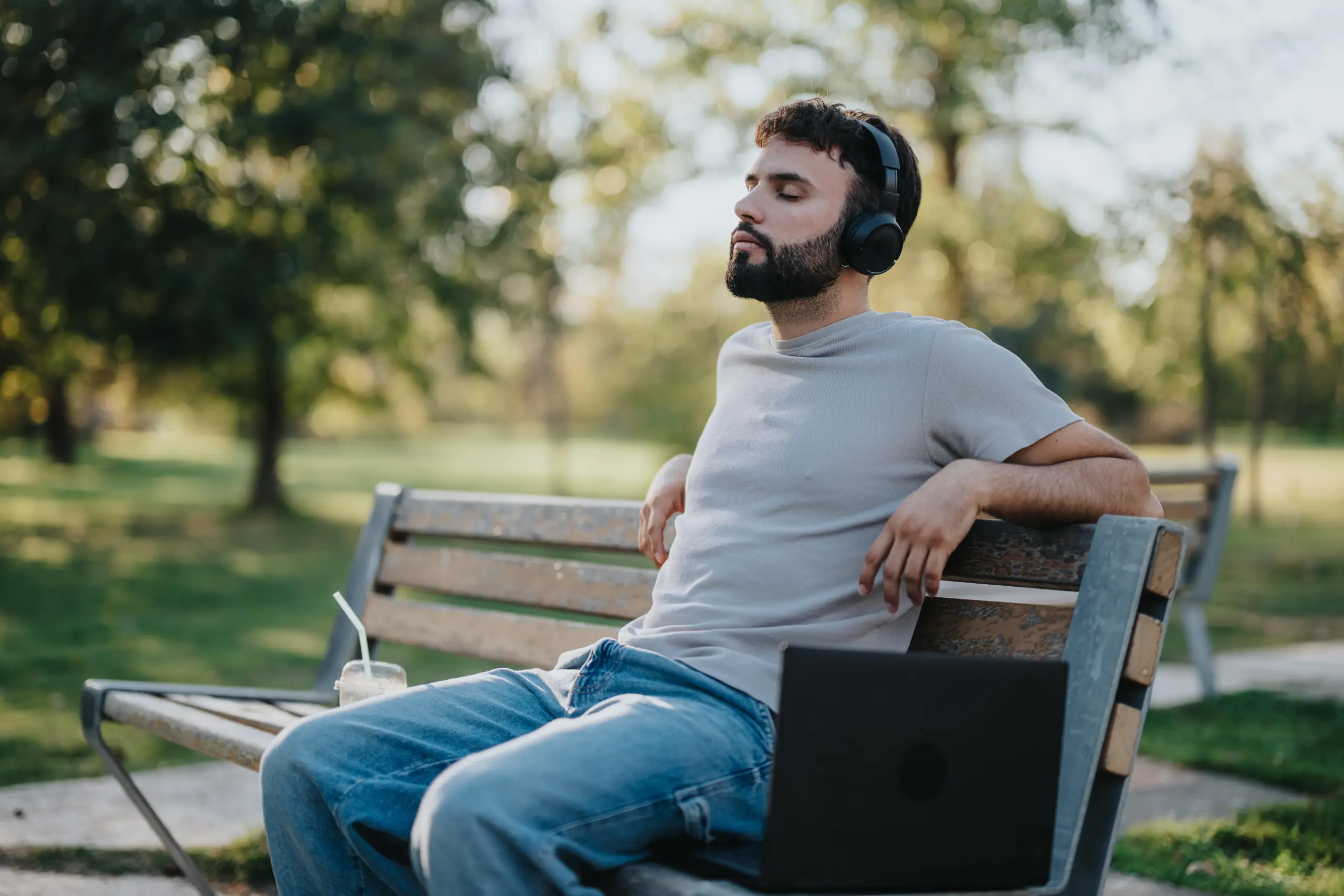 Calm outdoor bench with someone counting breaths breathwork techniques craving control